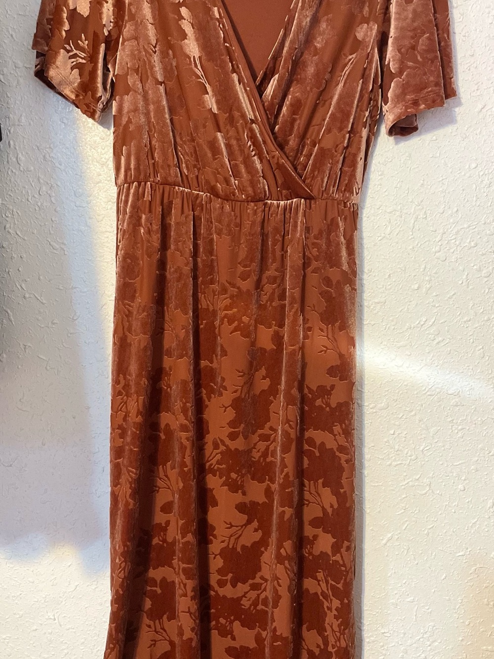 Rust Floral Velvet Wrap Maxi Dress